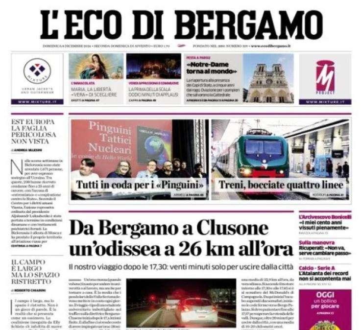 L'Eco di Bergamo titola: "L'Atalanta dei record non si accontenta mai"