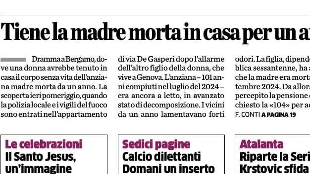 PRIMA PAGINA - L’Eco di Bergamo: "Riparte la Serie A. Krstovic sfida la sua ex squadra"