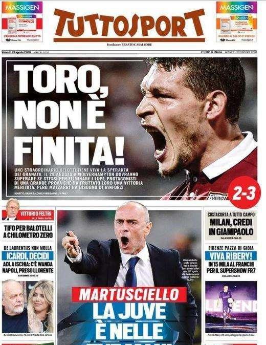   Prime pagine: "Juve, cassa per Icardi"; "Toro, credici ancora"