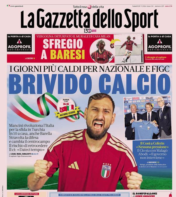 PRIMA PAGINA - Gazzetta dello Sport: "Brivido Calcio"