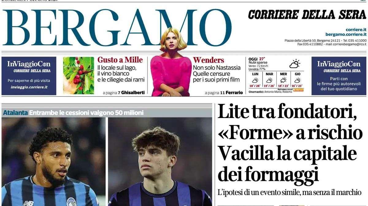 PRIMA PAGINA – Corriere di Bergamo: "Da Ederson e Palestra 100 milioni in cassa per il 4-3-3 di Sarri"