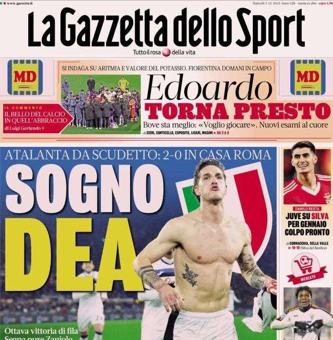 La Gazzetta dello Sport in prima pagina sulla vittoria dell'Atalanta: "Sogno Dea"