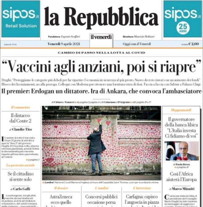 La Repubblica: "Vaccini agli anziani, poi si riapre" 