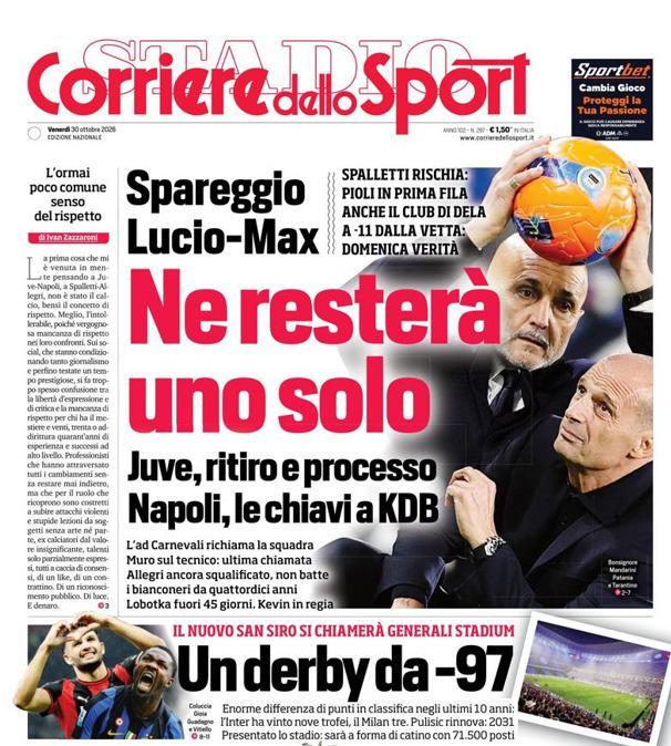 PRIMA PAGINA - Corriere dello Sport: "Vanoli pareggia con l'Atalanta e resta penultimo a quota 5"