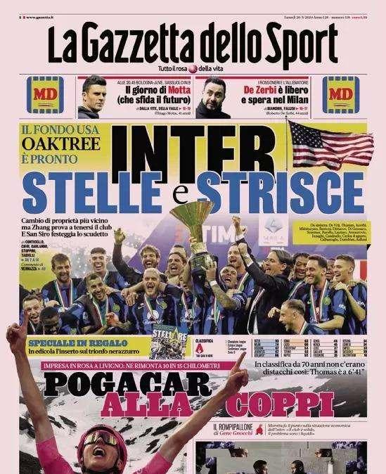 La prima pagina de La Gazzetta dello Sport titola così: "Inter stelle e strisce"