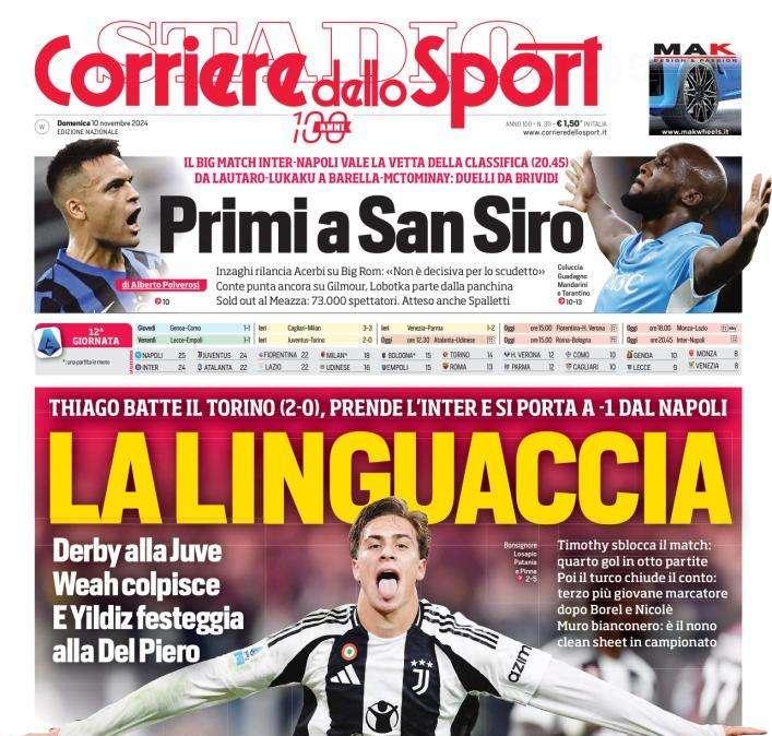 La Juventus vince il derby, Il Corriere dello Sport: "La linguaccia"