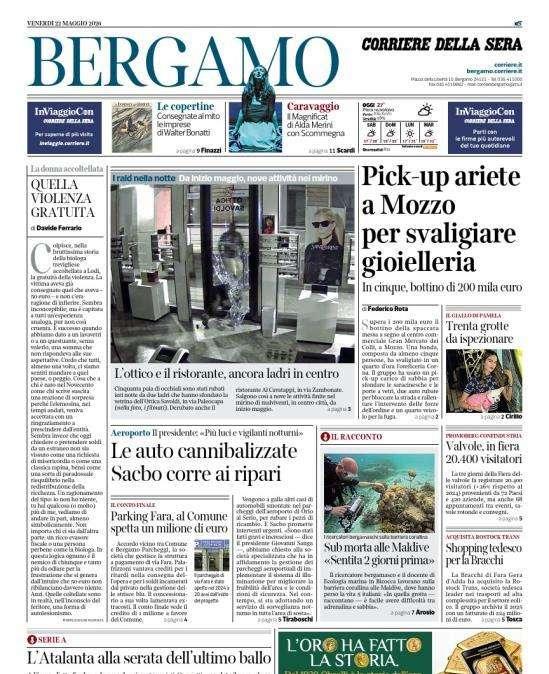 PRIMA PAGINA - Corriere di Bergamo: "L’Atalanta alla serata dell’ultimo ballo"