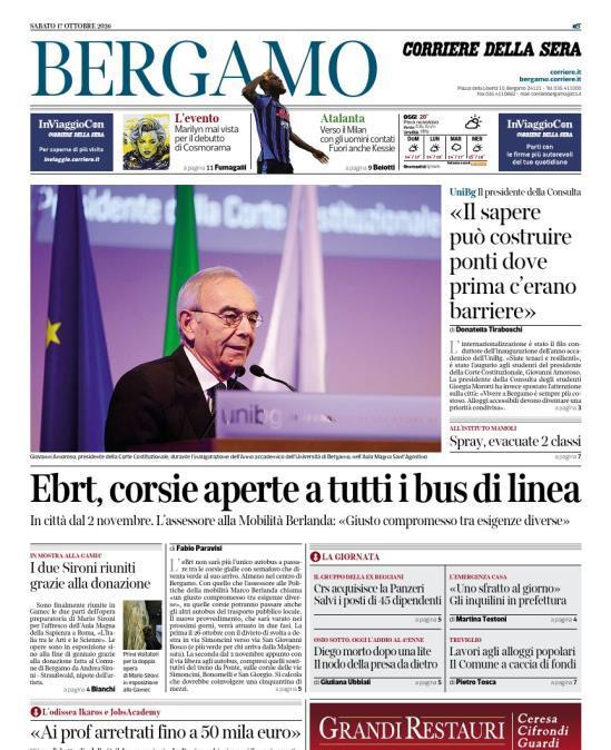 PRIMA PAGINA - Corriere di Bergamo: "Atalanta, verso il Milan con gli uomini contati. Fuori anche Kessie"