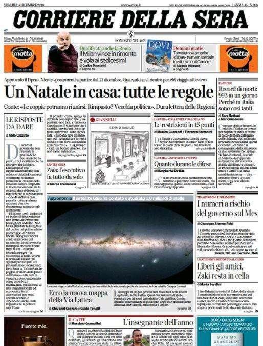 Corriere della Sera: "Un Natale in casa: tutte le regole"