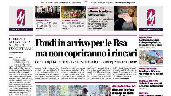 L'Eco di Bergamo in prima pagina: "Il ko, poi lo sfogo di Gasp. La sosta per riflettere"
