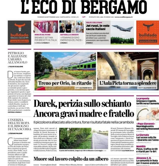 PRIMA PAGINA - L'Eco di Bergamo: La fiducia di Gaetano: "Siamo a un passo dalla vera Atalanta"