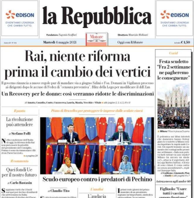 La Repubblica - Rai, niente riforma prima il cambio dei vertici