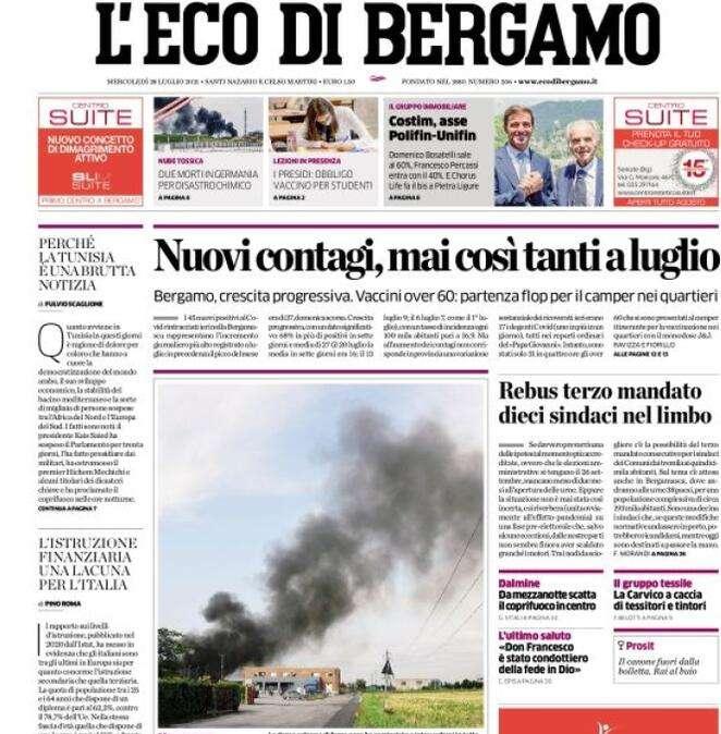 L'apertura de L'Eco di Bergamo: "Nuovi contagi, mai così tanti a luglio"