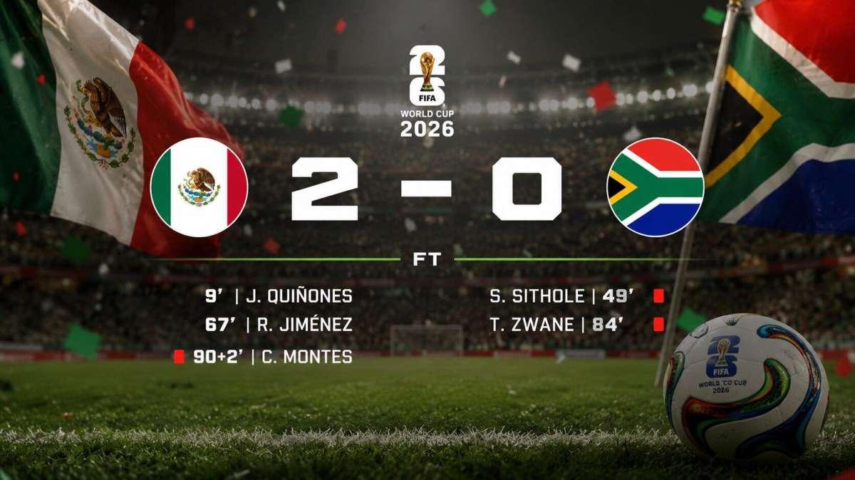 Jiménez e Quiñones aprono il Mondiale: Messico-Sudafrica 2-0 con tre espulsi