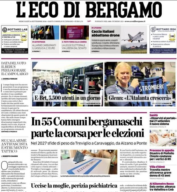 PRIMA PAGINA - L'Eco di Bergamo: Glenn: "L'Atalanta crescerà"