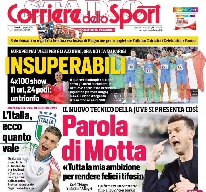 Ambizione con Thiago Motta. Il Corriere dello Sport apre: "Per rendere felici i tifosi della Juve"