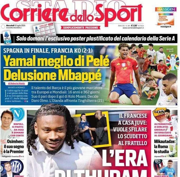 Khephren alla Juve, l'apertura del Corriere dello Sport: "L'era di Thuram secondo"