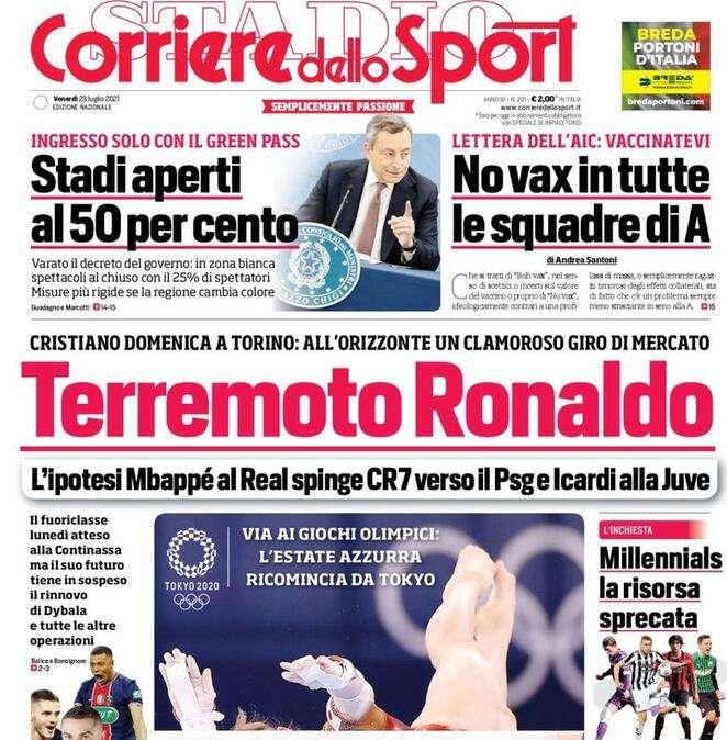 L'apertura del Corriere dello Sport: "Terremoto Ronaldo". Icardi in bianconero?
