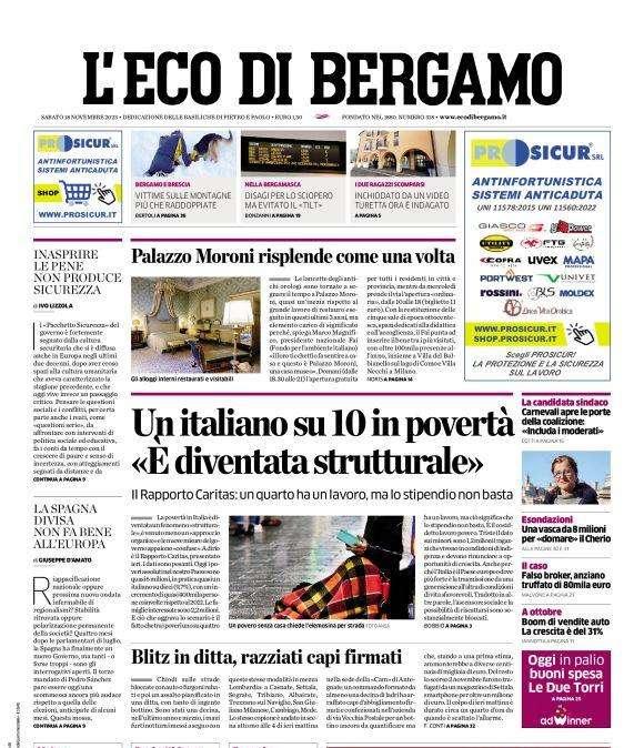 PRIMA PAGINA - L'Eco di Bergamo: "Atalanta, è Scalvini il Golden Boy del calcio italiano"