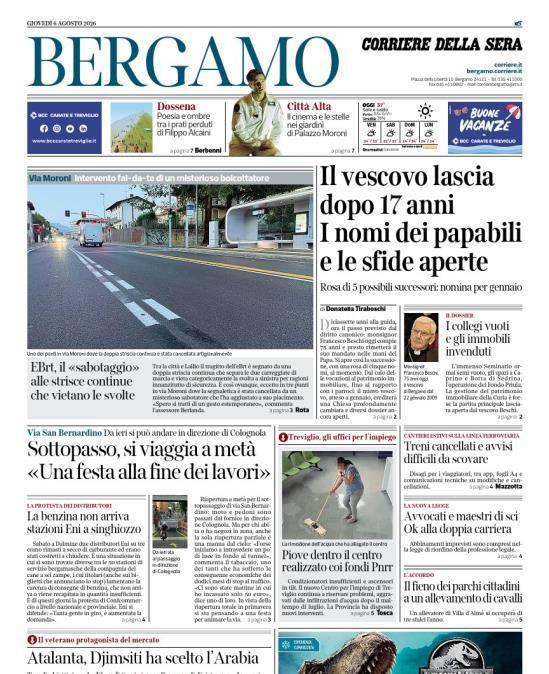 PRIMA PAGINA - Corriere di Bergamo: "Atalanta, Djimsiti ha scelto l’Arabia"
