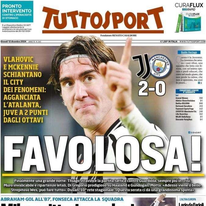 Capolavoro Motta, City schiantato. Tuttosport esalta la Juve in prima pagina: "Favolosa"