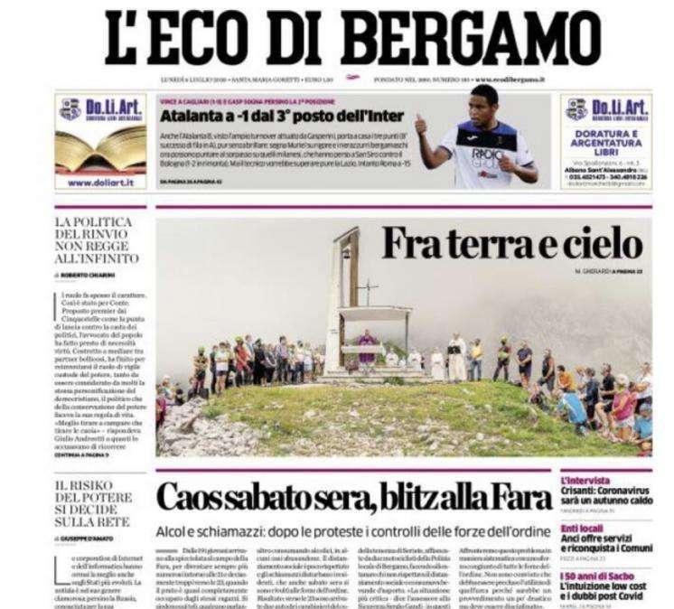 L'Eco di Bergamo: "L'Atalanta a -1 dal terzo posto dell'Inter"