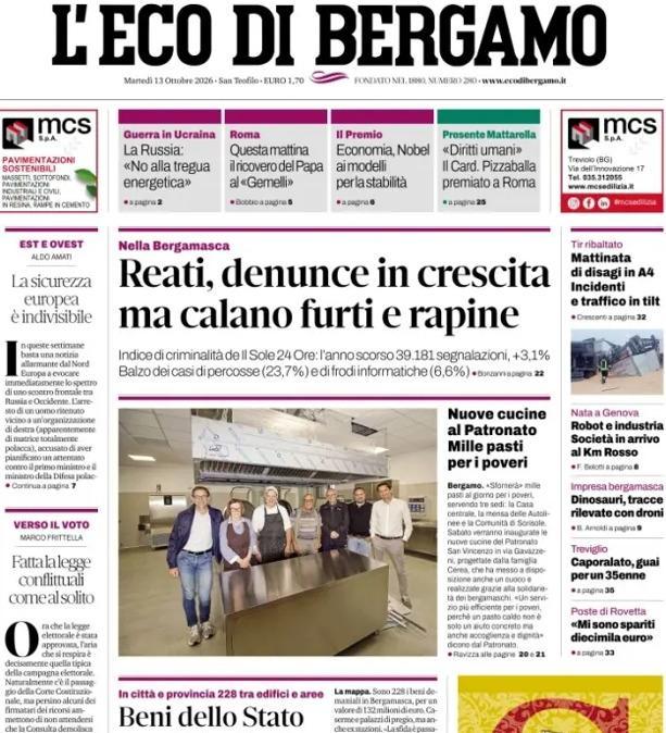 PRIMA PAGINA - L'Eco di Bergamo: "L'Atalanta riparte. Battuto 3-1 il Venezia"