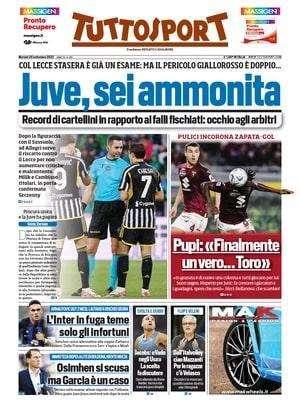L'apertura di Tuttosport: "Juventus, sei ammonita. L'Inter in fuga teme solo gli infortuni"