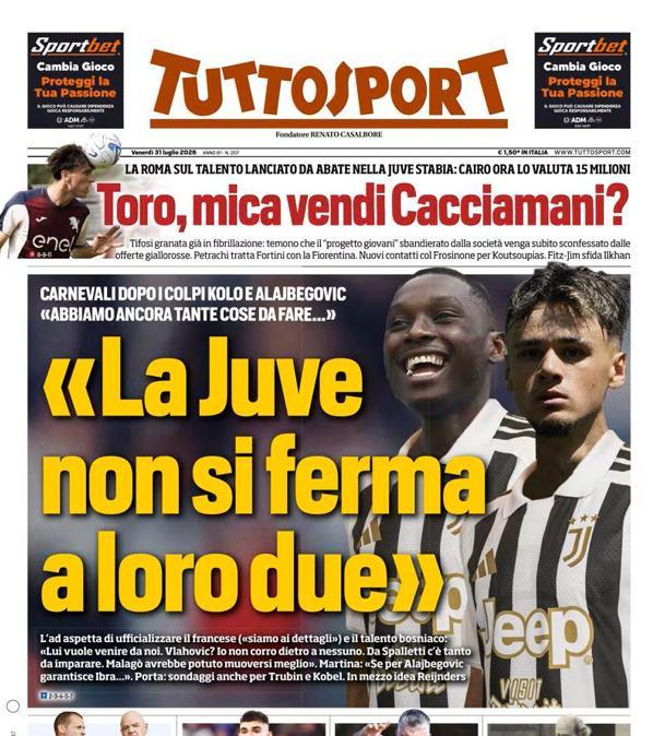 PRIMA PAGINA - Tuttosport:  «La Juve non si ferma a loro due»