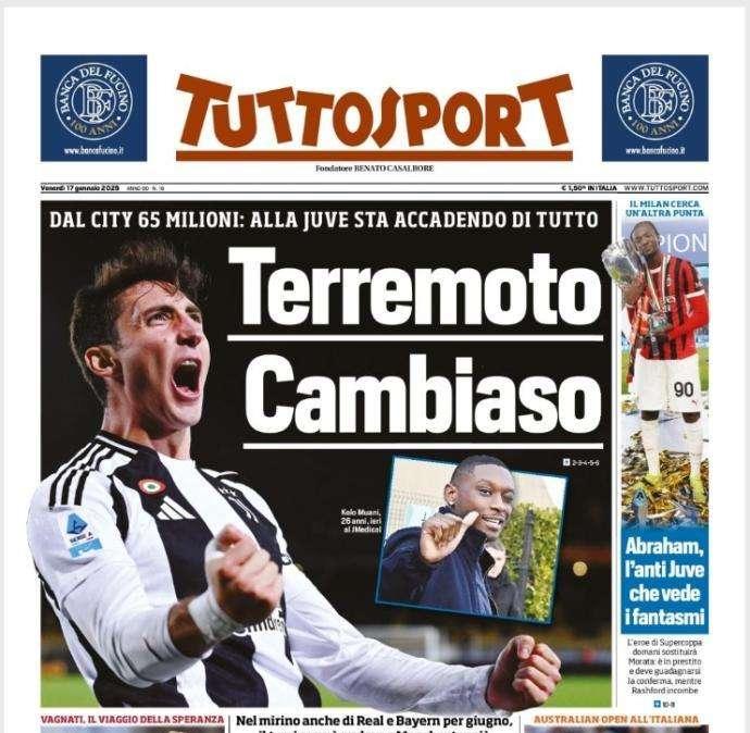 Tuttosport stamani in prima pagina: "Terremoto Cambiaso": Dal City 65 milioni