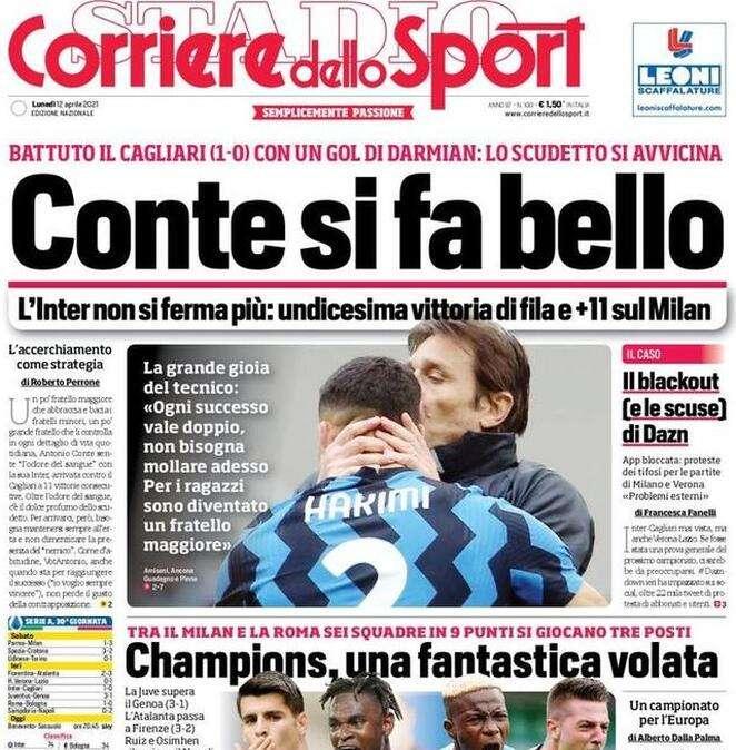 L'apertura del Corriere dello Sport: "Champions, una fantastica volata!"