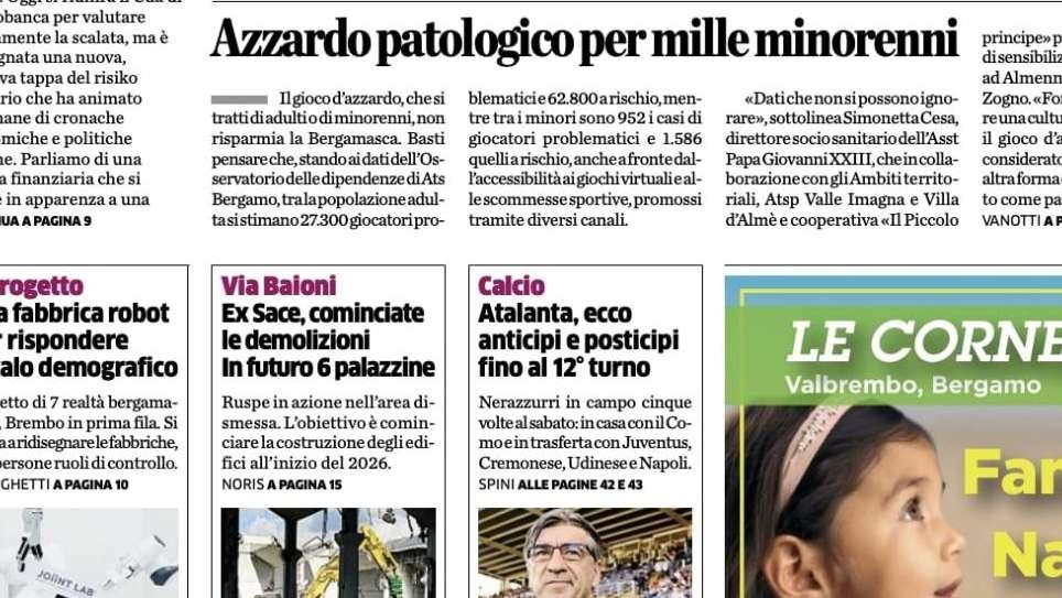 PRIMA PAGINA - L’Eco di Bergamo: "Atalanta, ecco anticipi e posticipi fino al 12° turno"