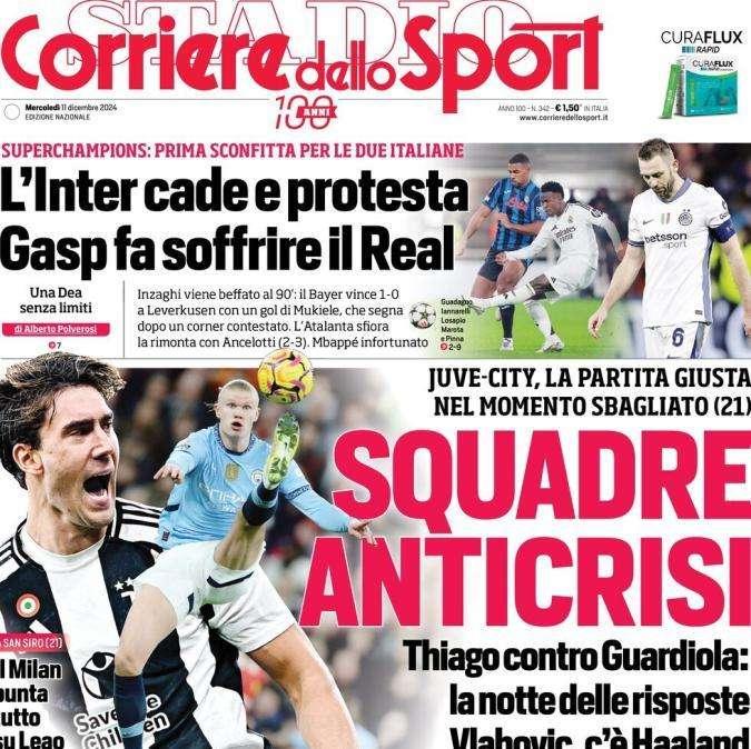 Il Corriere dello Sport apre su Juventus-Manchester City: "Squadre anticrisi"