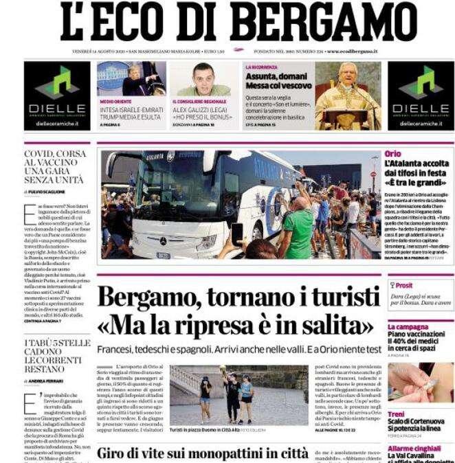 L'Eco di Bergamo - L’Atalanta accolta dai tifosi in festa: «È tra le grandi»