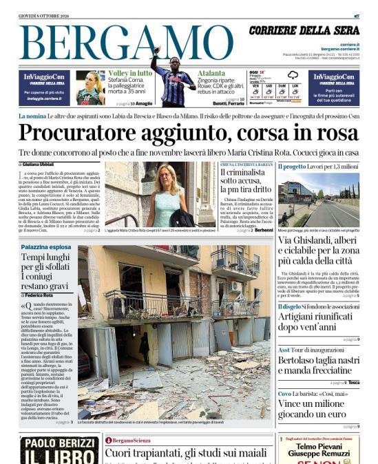 PRIMA PAGINA - Corriere di Bergamo: "Zingonia riparte: Rowe, CDK e gli altri rebus in attacco"