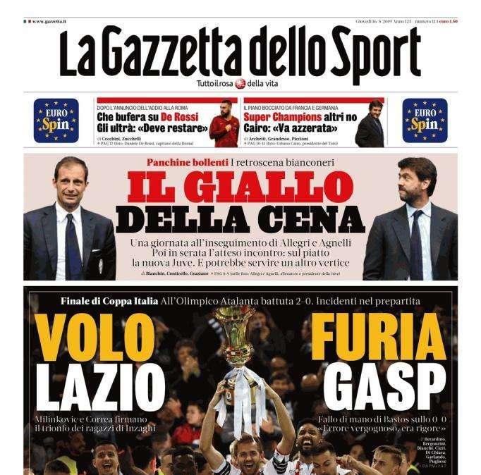 La Gazzetta dello Sport: "Volo Lazio, furia Gasp"