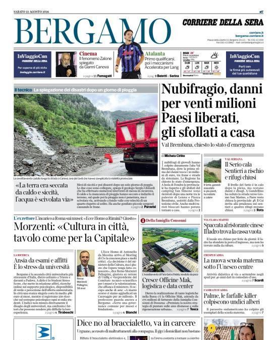PRIMA PAGINA - Corriere di Bergamo: "Atalanta. Primo qualificarsi, poi i meccanismi Accelerata per Lang"