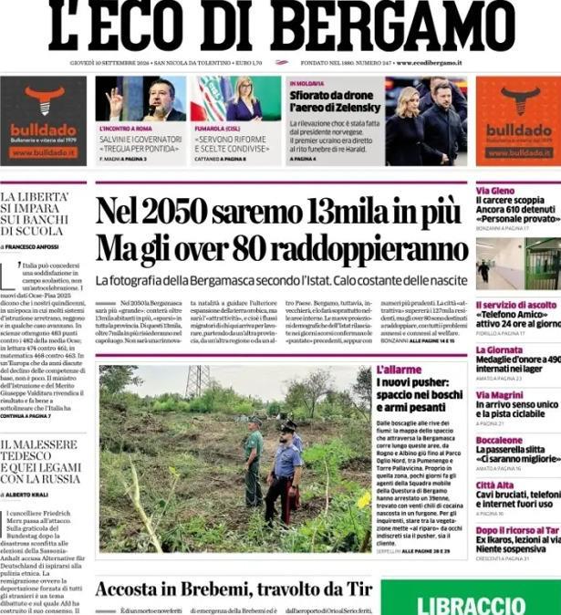 PRIMA PAGINA - L'Eco di Bergamo: "La Primavera vince la Supercoppa / Fiorentina ko 4-3"