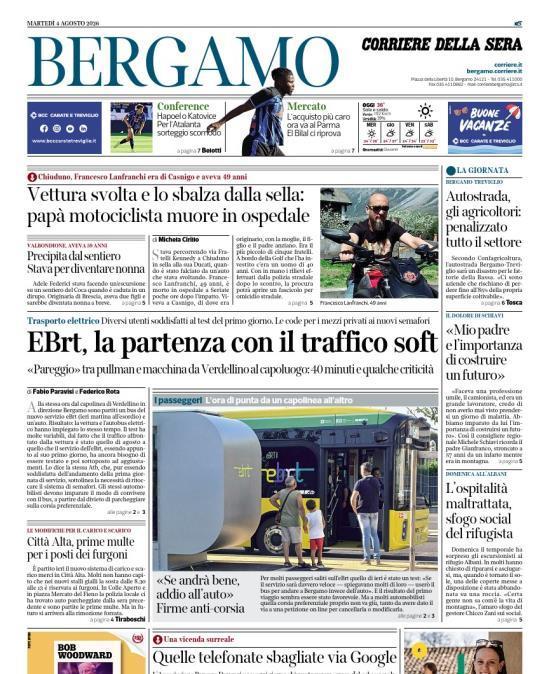 PRIMA PAGINA - Corriere di Bergamo: "L’acquisto più caro ora va al Parma El Bilal ci riprova"