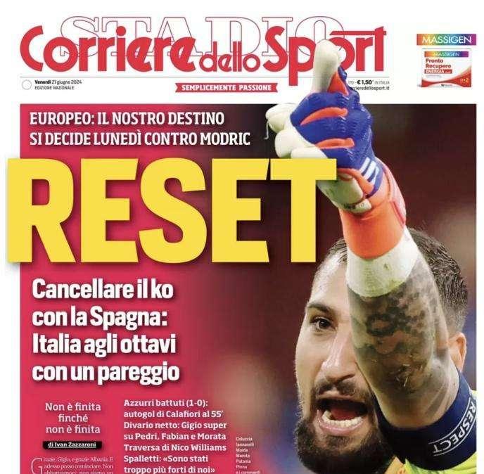 Il Corriere dello Sport in apertura sull'Italia: "Reset"