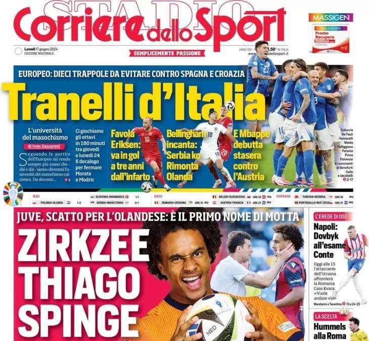 L'apertura del Corriere dello Sport: "Zirkzee alla Juve: Thiago Motta spinge"