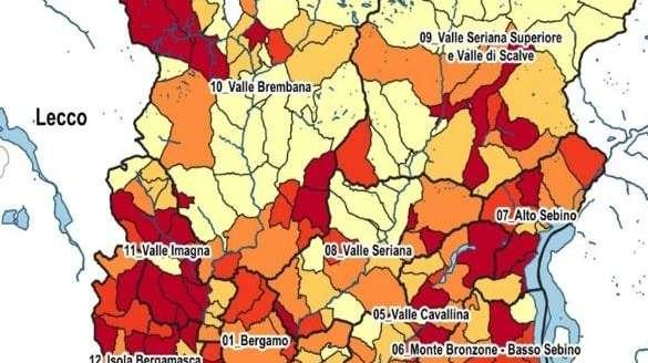 Gli incrementi dei nuovi casi, comune per comune, negli ultimi 7gg nella Bergamasca