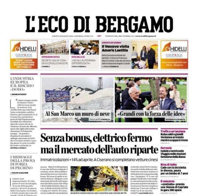 L'apertura de L'Eco di Bergamo: "Grandi con la forza delle idee"