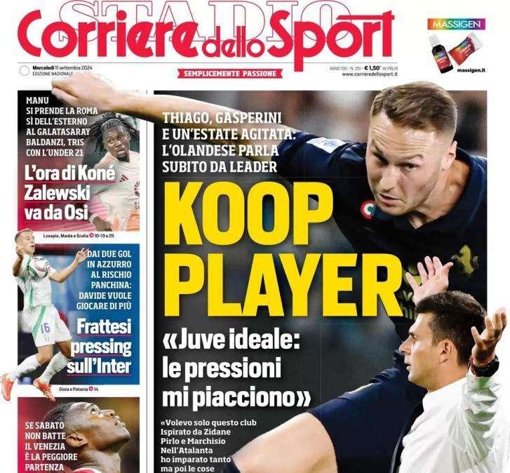 Il Corriere dello Sport in prima pagina sull'olandese della Juve: "Koop player"