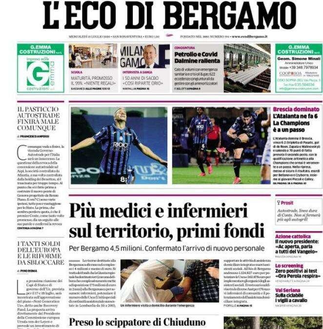 L'Eco di Bergamo: "L’Atalanta ne fa 6. La Champions è a un passo"