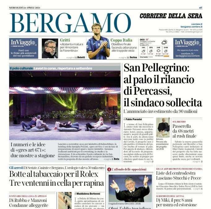 Il Corriere di Bergamo sull'Atalanta: "Obiettivo finale, attenzione alle trappole viola"