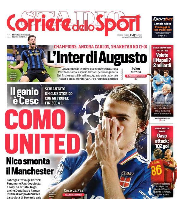 PRIMA PAGINA - Corriere dello Sport: "Sarri finisce sotto esame"