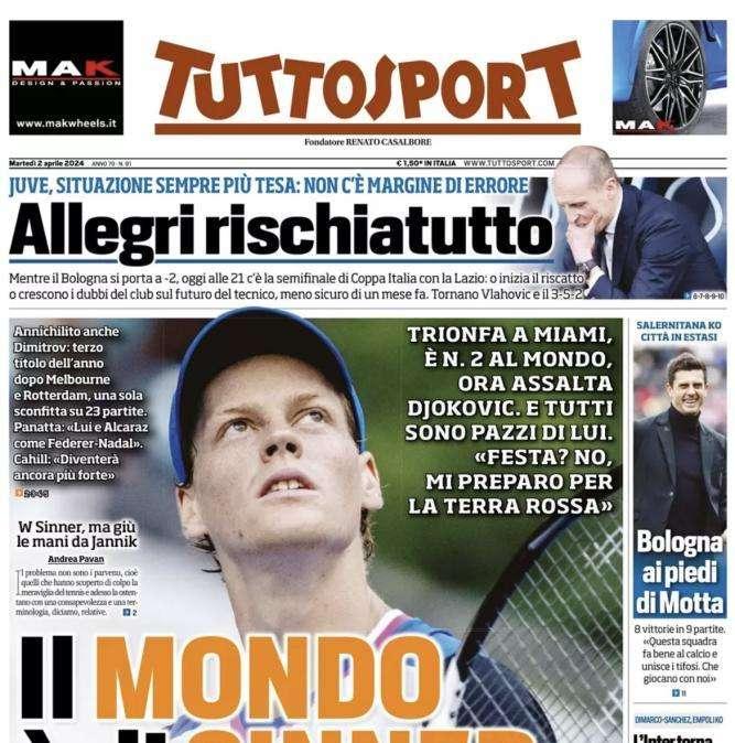 Tuttosport in prima pagina sul futuro della Juventus: "Allegri rischiatutto"