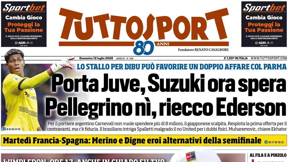 PRIMA PAGINA – Tuttosport: "Porta Juve, Suzuki ora spera Pellegrino nì, riecco Ederson"