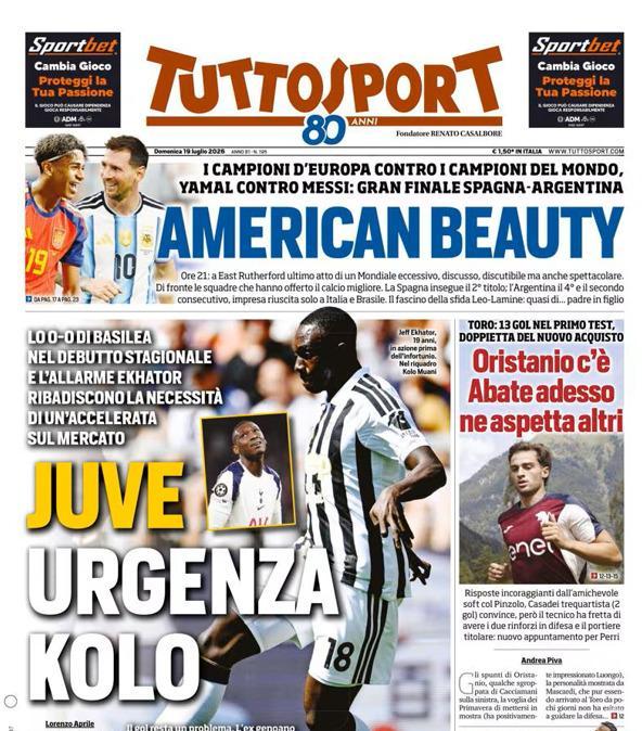 PRIMA PAGINA - Tuttosport: "Juve urgenza Kolo"